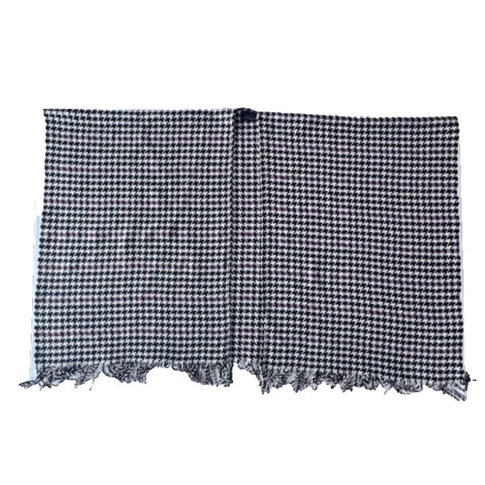 Brooks Brothers 346 Houndstooth 100% Wool Poncho Cape Fringe Tan Black Burgundy